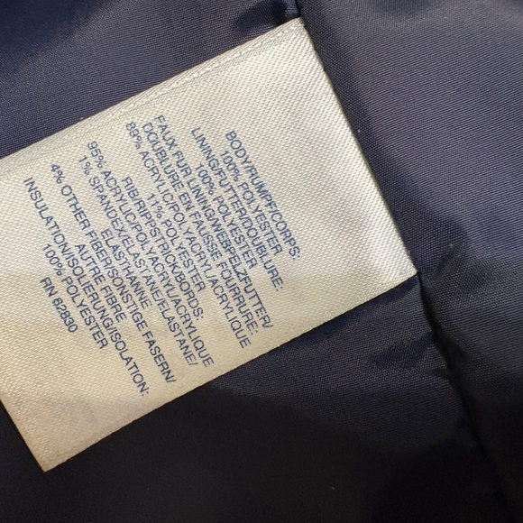 Lands' End Plus Sz 2X 20W- 22W Navy Blue Down Coat Faux Fur Collar Warm - Picture 9 of 13